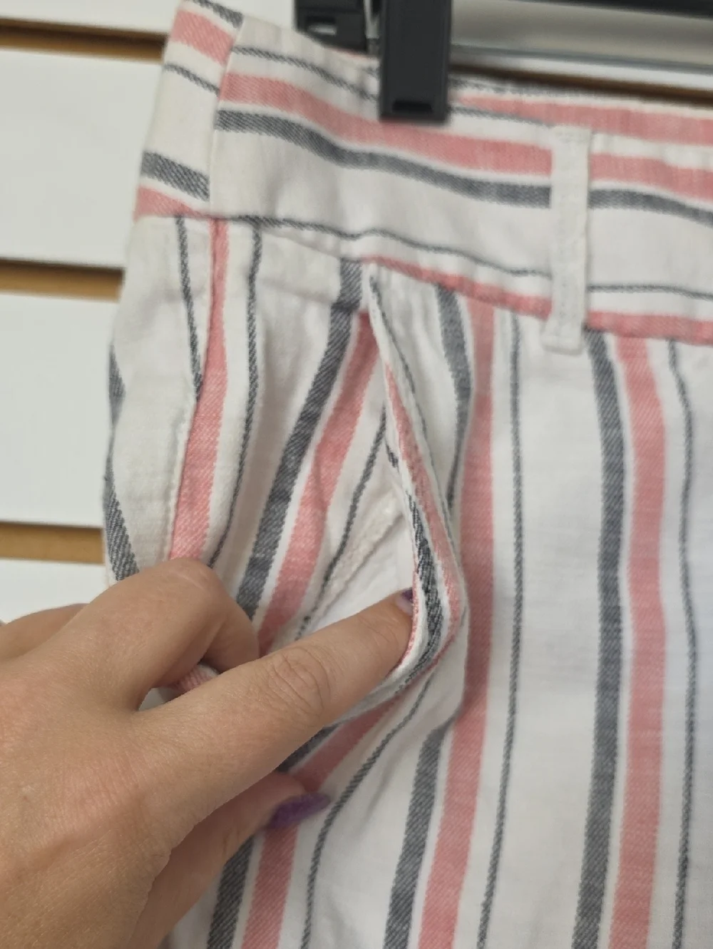 LOFT Red and Gray Striped Linen Pants